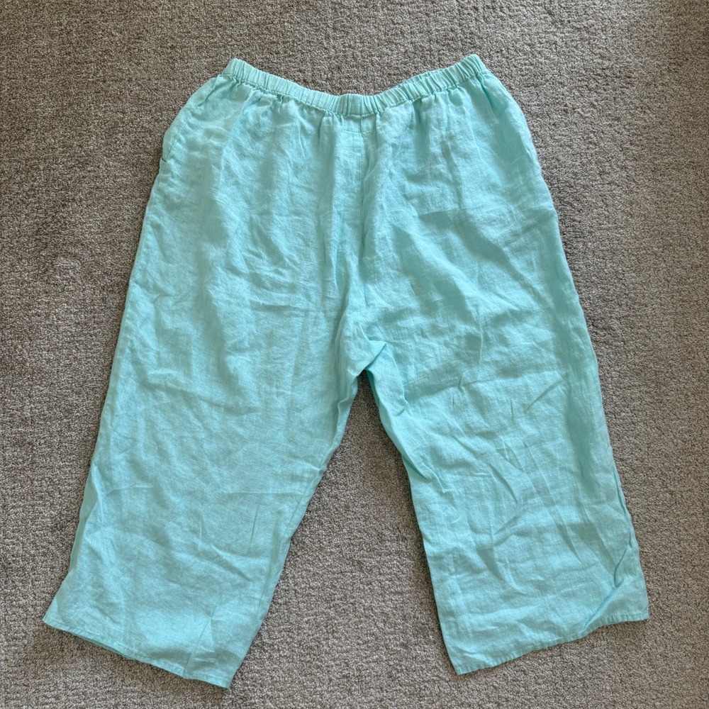 FLAX Large Aqua Blue Linen 2 Piece Set Top Pants Coastal Lagenlook Beach Summer - Picture 16 of 16